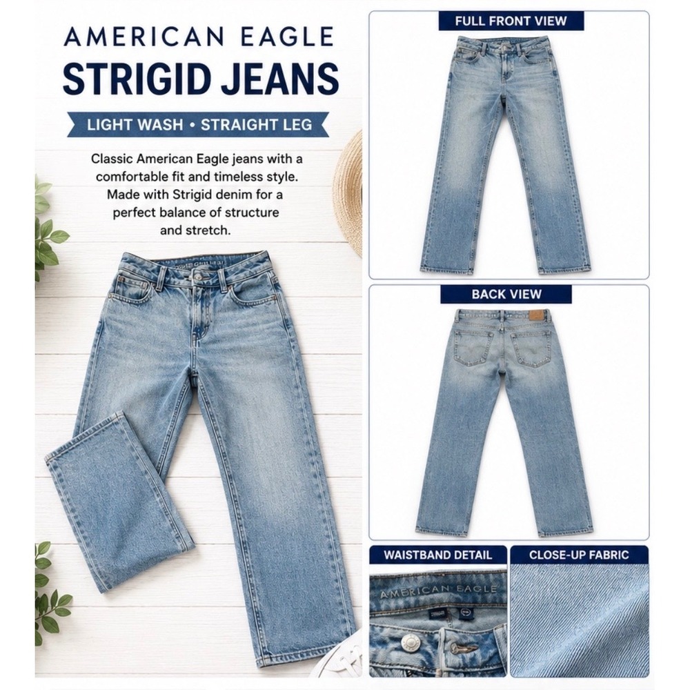 American Eagle Strigid Women's Light Wash 24 00R - Blue Jeans Straight Leg Denim